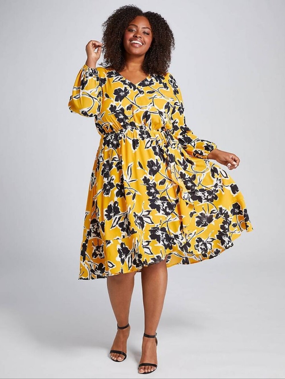 Lane Bryant X Beauticurve Yellow Floral Crossover Midi Dress Plus Size 14/16